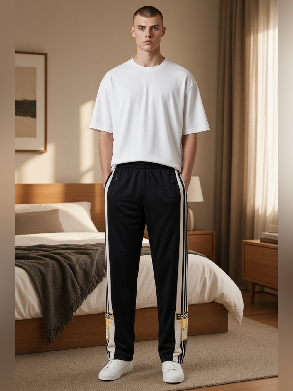 Adidas Men’s AdiBreak Side Tear-Away Rare Trefoil Track Pants Black/White/Gold L